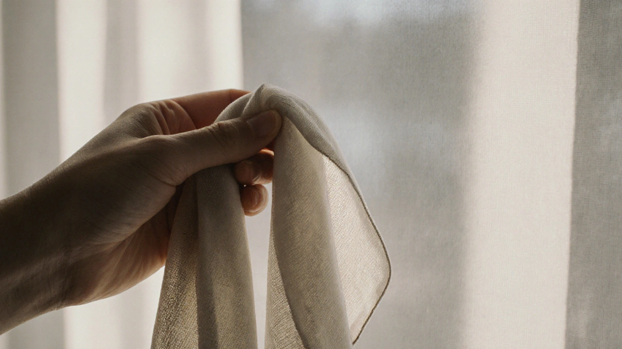 A hand holding a silk scarf with delicate fabric texture caught in soft light.