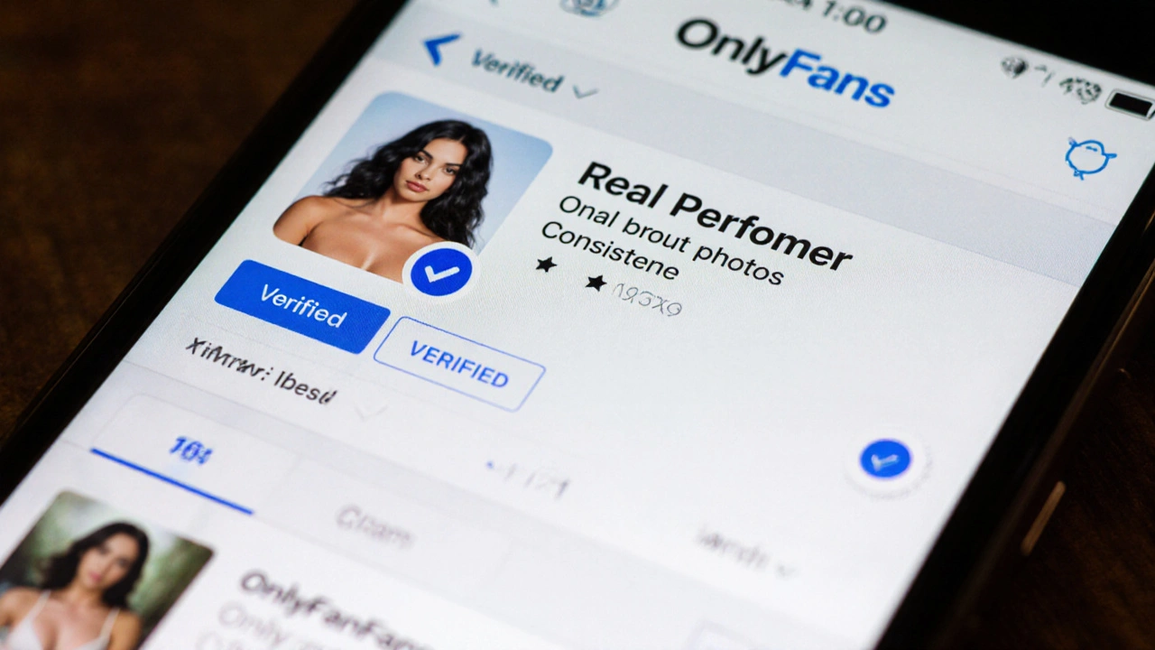 Smartphone showing a verified OnlyFans profile with authentic performer photos.