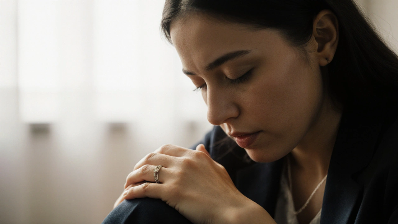 A person sitting peacefully with eyes closed, radiating relaxation after a session.