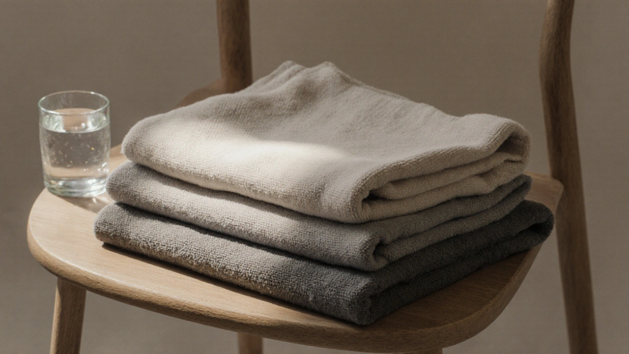 Clean clothes and a glass of water arranged neatly on a chair, suggesting preparation and care.