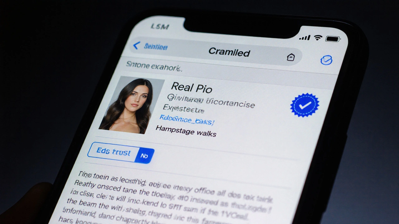 Smartphone screen showing a verified escort profile with real photo and professional details.