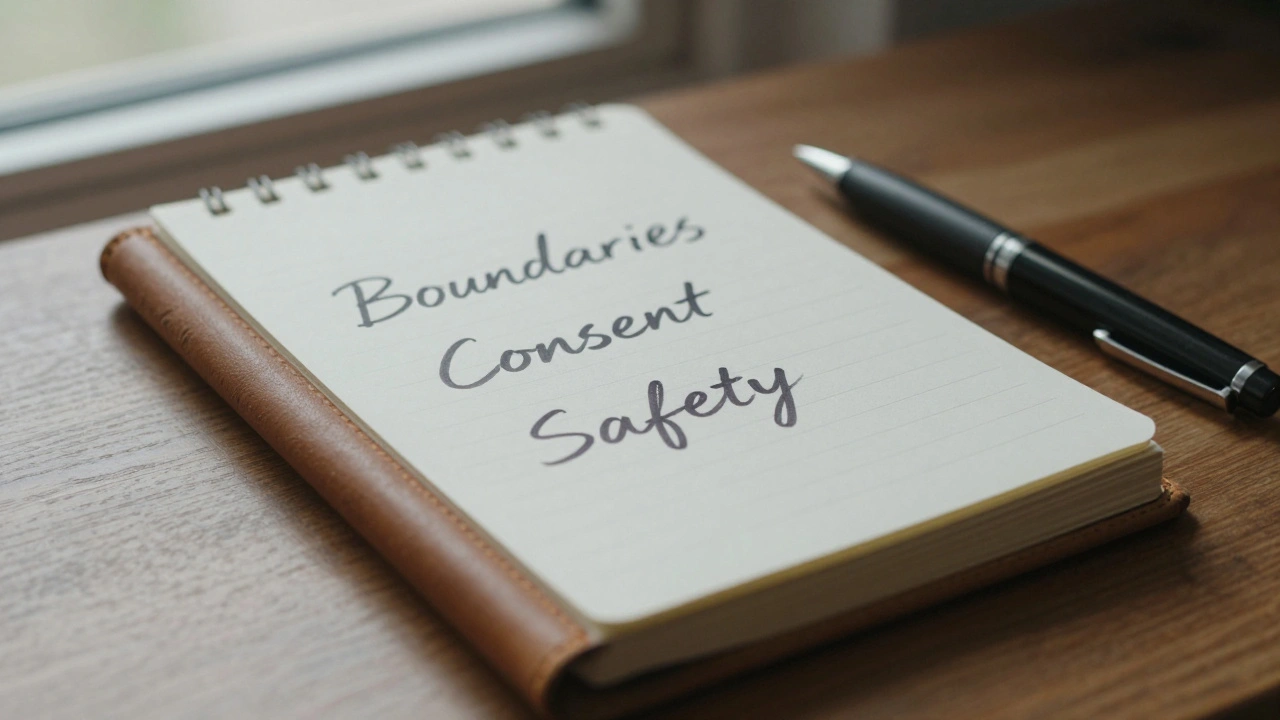 A notebook with handwritten notes on boundaries, consent, and safety.