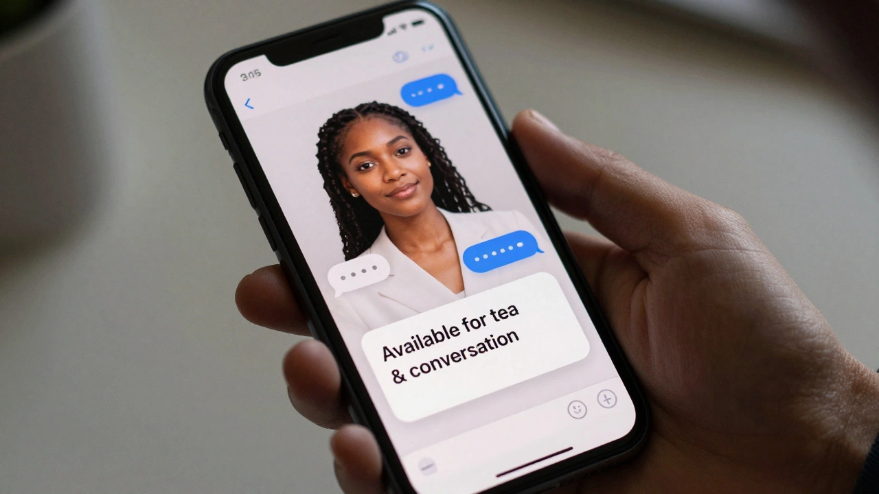 Hand holding smartphone with secure messaging app and professional profile.