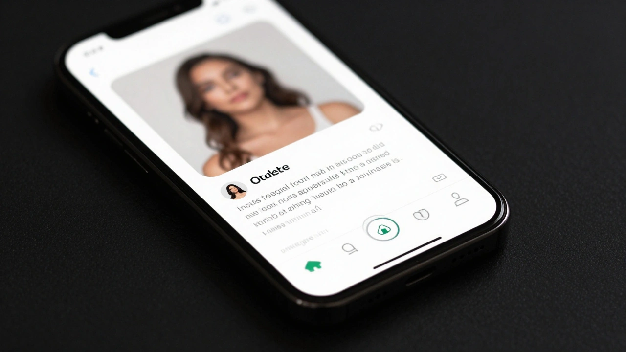 A smartphone screen showing a blurred escort profile with secure messaging app icons, emphasizing privacy and professionalism.