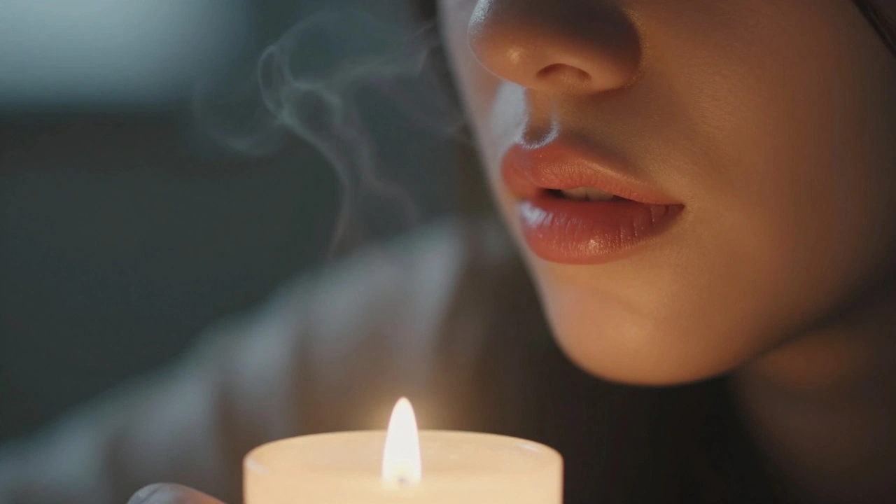 Softly focused lips parted with a hint of breath, evoking intimate vulnerability and presence.