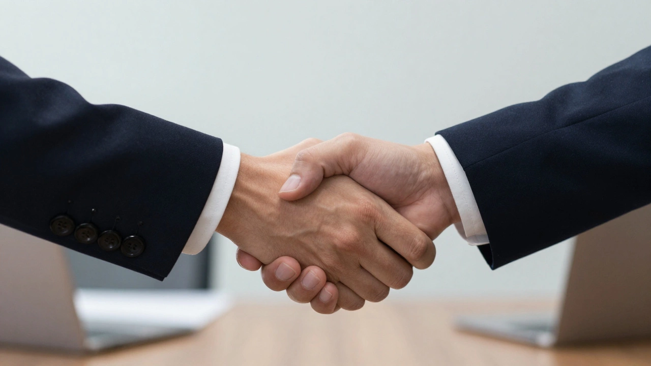 Two hands shaking in a professional, non-intimate gesture, symbolizing consent and clear boundaries.