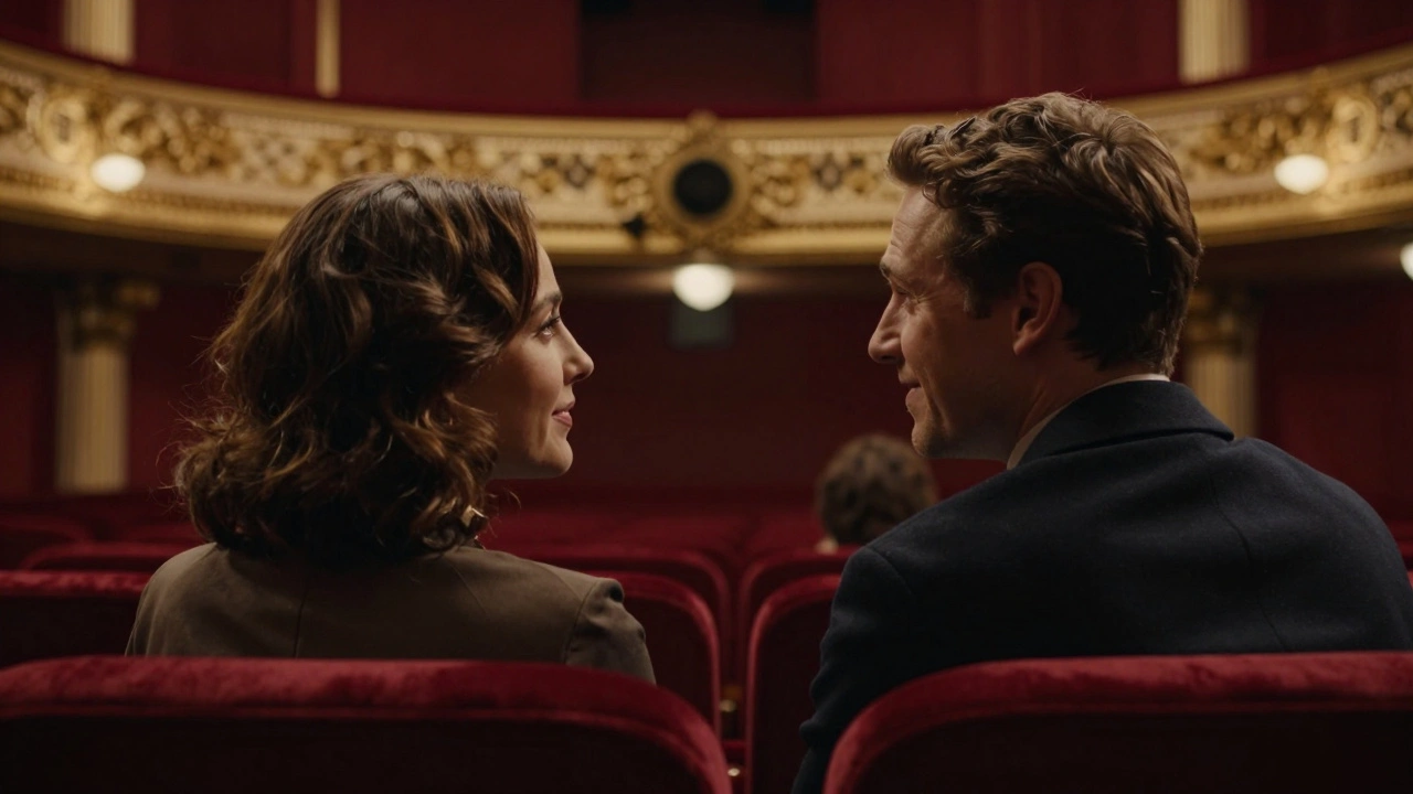 Two people attending a West End theatre performance in London.